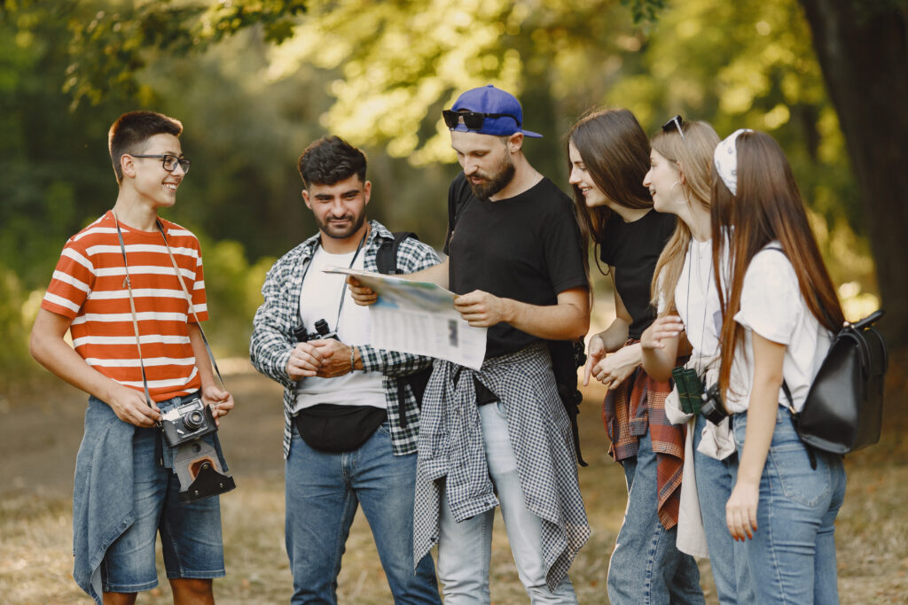 groups of friends camping in the forest
